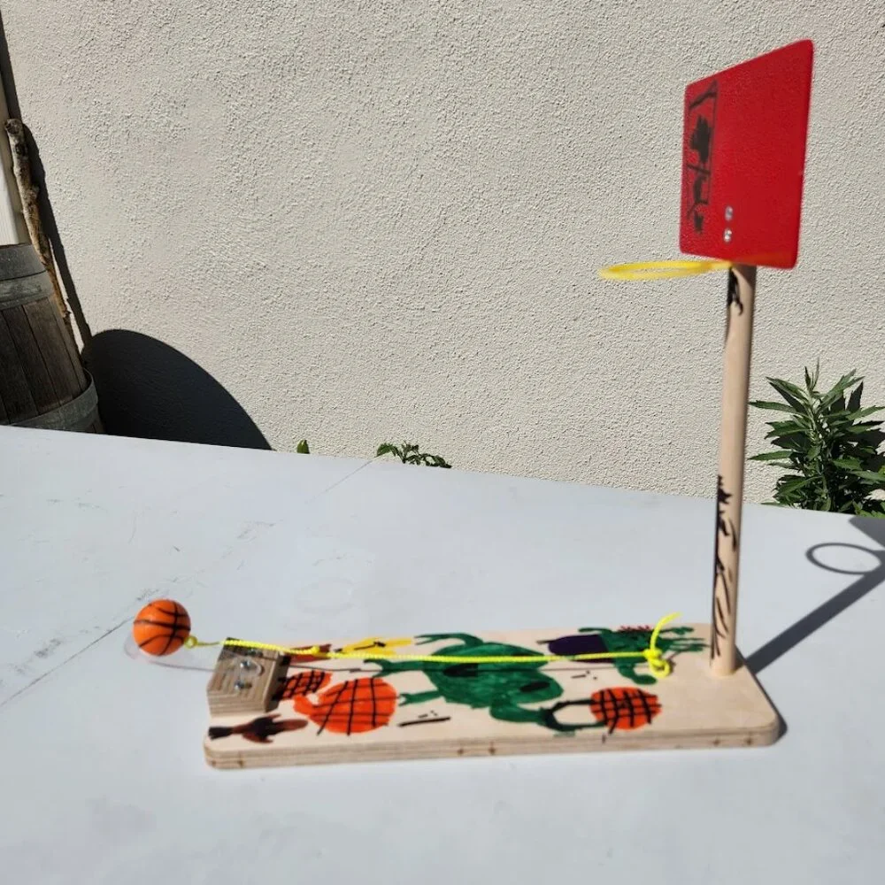 Handmade Wooden Tabletop Basketball Game Party Game Boardgame with Hand Drawn Ar